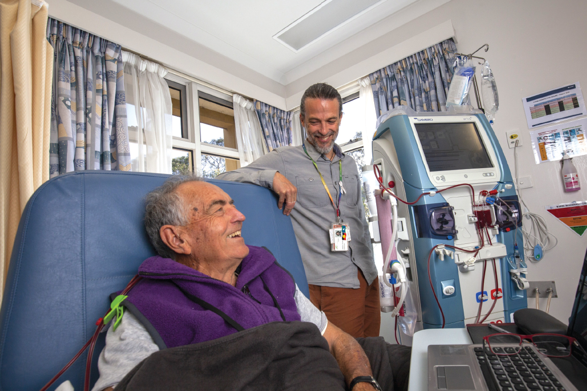 Lorne Community Hospital NUM Jason Phieler and patient Michael. Photo: Michael Chambers.