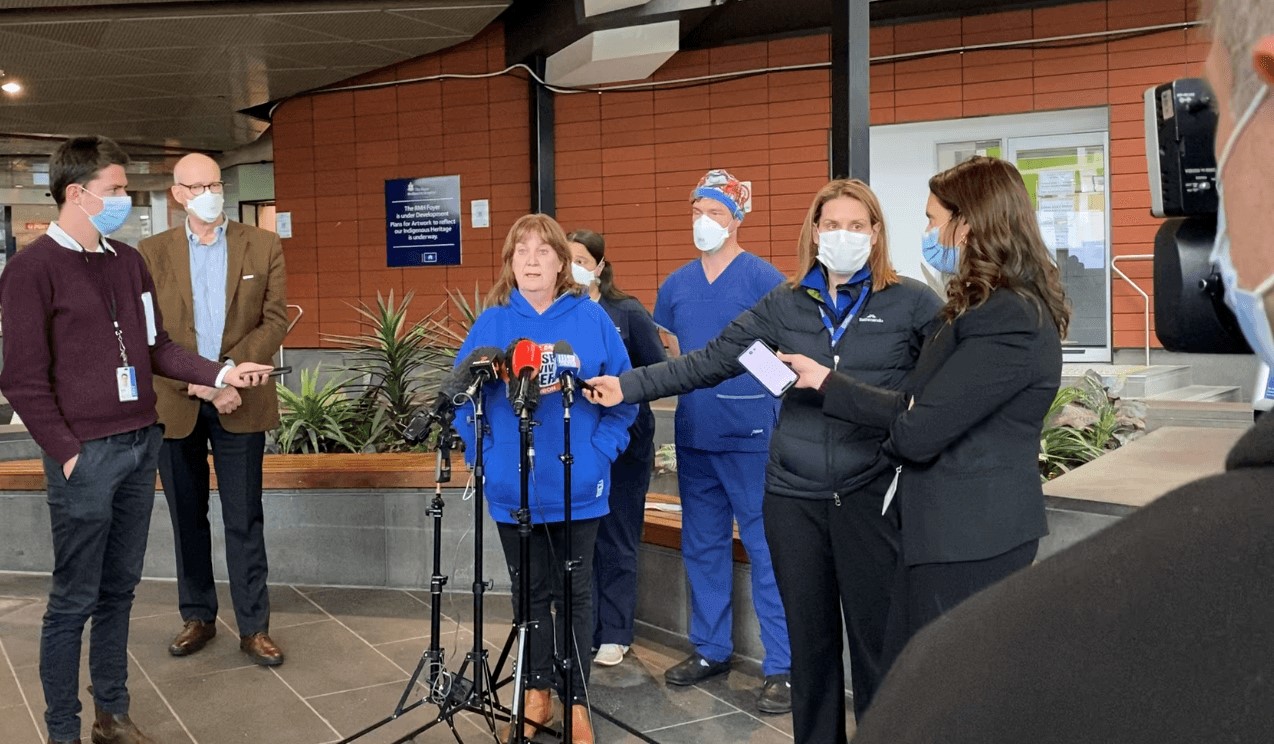 ANMF (Vic Branch) Secretary Lisa Fitzpatrick addressing the media.