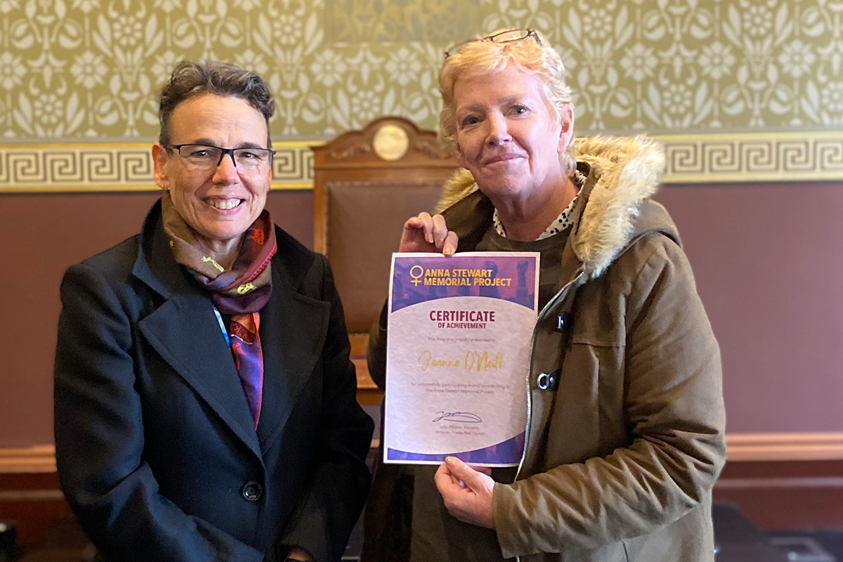 Jeanne O’Neill (right) with Assistant Secretary of the Victorian Trades Hall Council, Wil Stracke.