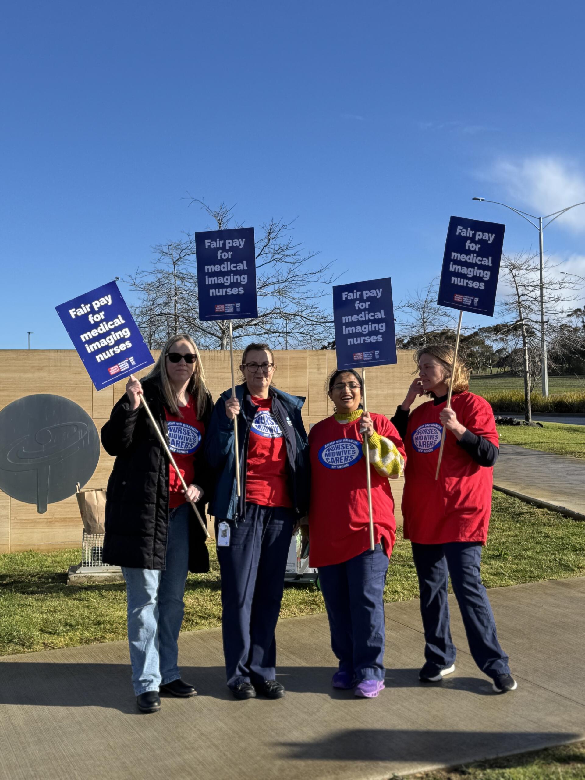 Epworth Medical Imaging members participating in a stop work in Geelong for a fair pay increase and conditions.