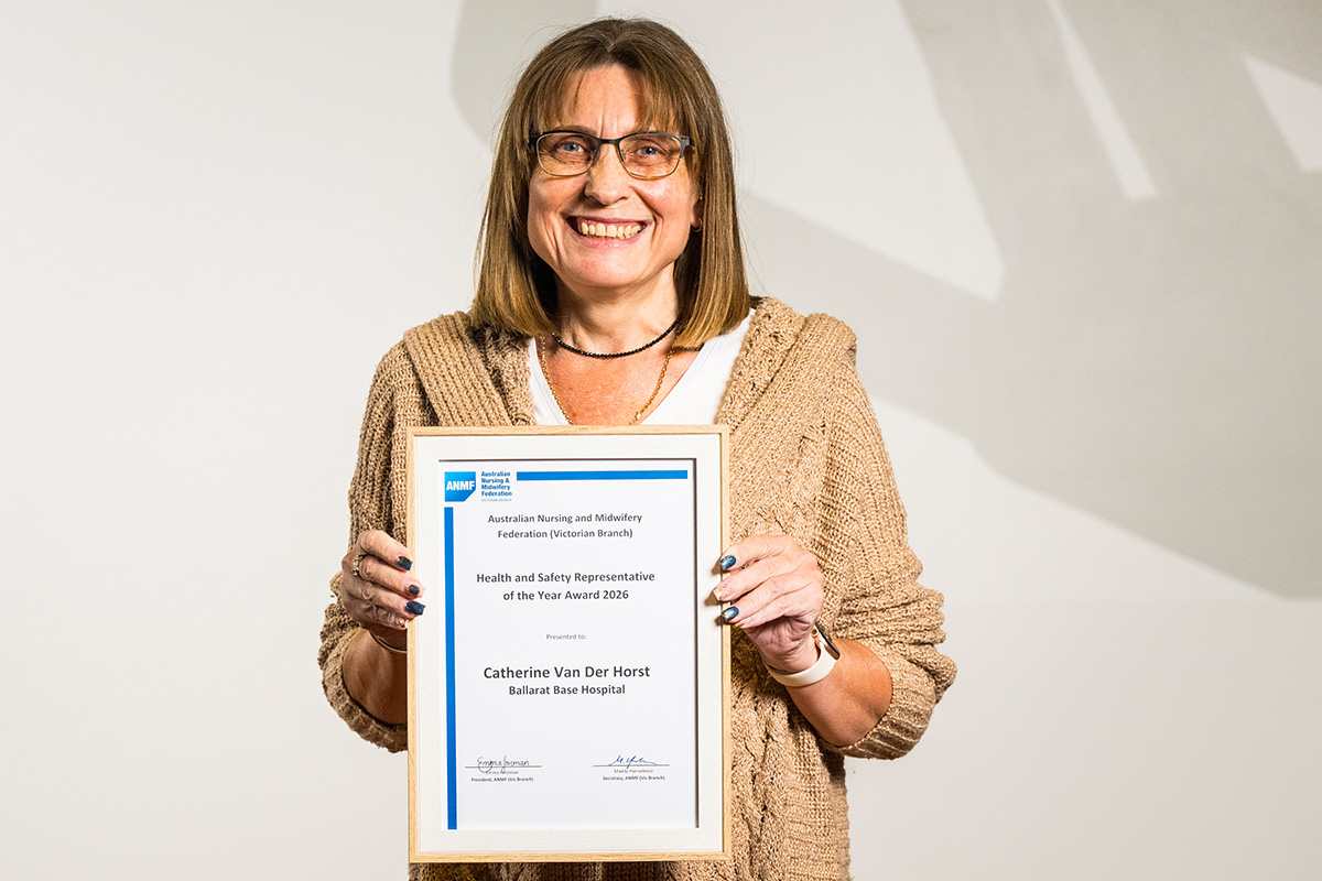 2026 ANMF (Vic Branch) HSR of the Year Catherine Van Der Horst. Photo: Christopher Hopkins